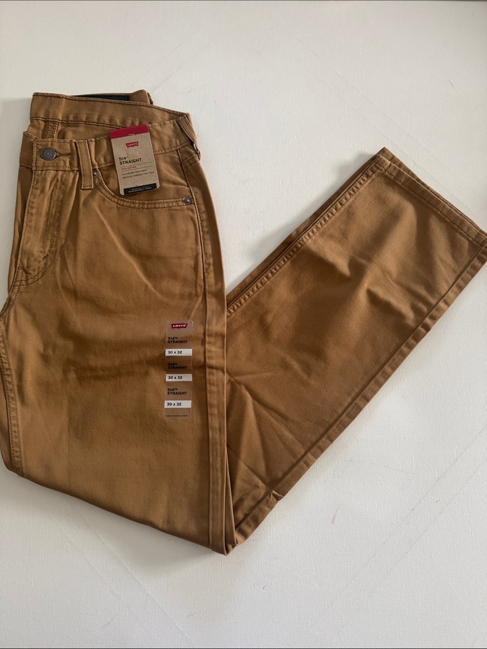 Levis Twill Jeans Mens 30 32 Straight Fit 514 Tan